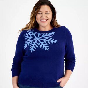 Style & Co Whimsy Graphic Crewneck Sweater, Snowflake Sapphire Charcoal